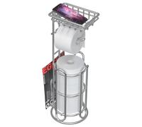 Mega Roll Toilet Paper Holder Stainless Steel Bathroom Tissue Holder Stand TP Dispenser with Phone/Wipe Shelf & Magazine Rack Free Standing-Chrome