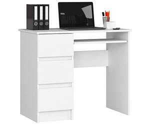 Megaastore Bureau Table d'ordinateur de Travail d'ordinateur Portable mobilier | 3 tiroirs à Gauche, pour Enfants, PC, Blanc 90x77x50 Gauche