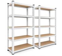 MEGAOFFERTE.IT Lot de 2 étagères en métal 5 étagères MDF 180 x 90 x 40 cm Charge 875 kg Étagère réglable sans boulons pour garage, cave, atelier, entrepôt, placard, blanc