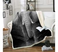 MegOK Elephant Sherpa Throw Blanket Couverture en Peluche Animal imprimée en 3D, Couverture en Peluche Noire et Blanche, 150cmx200cm