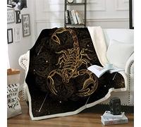 MegOK Golden Scorpion Couverture Boho Meteor Scorpion Literie Intage Canapé Plaid Elvet Plush Couverture Constellation Manta, 150cmx200cm