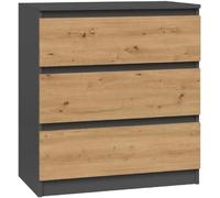 MeHome Malwa Commode Moderne à 3 tiroirs en Tissu - Buffet Multifonction - Buffet Haut - Commode de Rangement - Armoire pour Chambre à Coucher, Chambre d'enfant, Couloir (Anthracite/Artisan)