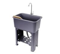 MEHOOSPVN Lavabo - 60 x 40 x 76,5 cm - Pour buanderie commerciale, jardin, garage, cave, atelier, buanderie, lavabo extérieur avec robinet, planche à laver - Gris