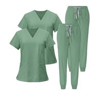 Meichoon Blouse Chirurgicale Médicale Ensemble 2pcs Femmes Vêtements De Travail Élastique À Manches Courtes Haut Doux Effilé Pantalon Absorbant De Transpiration DK05Green XXL