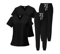 Meichoon Scrubs Set 2PCS Salopettes pour femmes Séchage rapide Blouses chirurgicales à manches courtes Pantalon slim fit Doux Séchage rapide DK05Black L