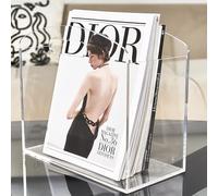 Meicloud Porte-revues - Porte-revues en acrylique transparent, organiseur de journaux en acrylique avec poignées, panier à magazines en lucite moderne pour la salle de bain, la chambre