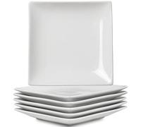 Meideal Lot de 6 assiettes à dessert carrées empilables en porcelaine de 15,2 cm pour salade, collation, steak, pain, résistantes aux éclats et aux rayures, passent au micro-ondes et au lave-vaisselle