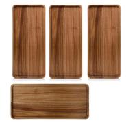 MEIDIV Lot de 4 plateaux de service en bois avec bord surélevé, plateaux de service en bois d'acacia pour collation, petit déjeuner, sushi, café, thé, apéritif (36 x 14 x 1,5 cm)