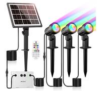 MEIHUA Spot Solaire Exterieur 10 Couleurs 30 Modes 2 Luminosité Lampe Solaire Exterieur RGB IP66 Étanche Minuterie Eclairage Projecteur RGB pour Noël, Halloween, Jardin, Arbres Lot de 3