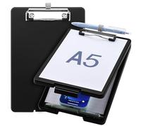 Meiikun Petit porte-bloc avec rangement, porte-bloc de format A5 avec porte-stylo, mini porte-bloc en plastique avec clip discret pour salle de ole, fournitures de bureau (noir)