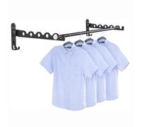 MEIJO Étendoir Mural, Cintre Mural Support de Séchage Pliable Crochet Cintre pour Balcon Rotation 90° Porte-vêtements Pliable Mural pour Salle Bain, Chambre, Hôtel, Buanderie (Noir, 2 pièces + Tige)