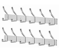 MEIJO Patère en acier inoxydable, porte-manteau, patère murale argentée avec 6 crochets, patère murale pour chambre, salle de bain, cuisine, porte-vêtements (argent, 6 crochets, lot de 2)