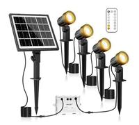MEIKEE Spot Solaire Exterieur 4 en 1 Éclairage pour Jardin, Chemin, Cour | Télécommande, 3 Modes, 3 CCT, 3 Luminosités, Étanche IP66, Panneau Solaire 6V 4W, Batterie 5000mAh, Câble 14M
