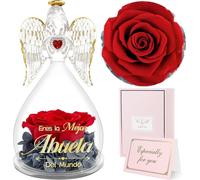 Meilleur cadeau pour maman : figurine d'ange & rose éternelle dans un dôme en verre