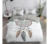 Meimall Housse De Couette Blanc Plumes Bohème 220X240 Cm Impression Numérique 3D - Parure De Lit en Microfibre 2 Personnes avec Fermeture Éclair, Housse Couette avec 2 Taie d'oreiller