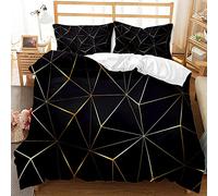 Meimall Parure De Lit Double - Or Noir Art Ligne Carré Housse De Couette + 2 Taies d'oreiller - Anti-Rides - Literie Chambre d'enfant Literie Chambre d'enfant, King size （240x280 CM）