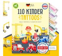 MeinBaby123® 110 Tatouages de véhicule pour enfants - Doux pour la peau - Pour garçon - Bauerhof - Tatouages de pelleteuse, tatouages de pompiers, végétaliens et fabriqués en Allemagne (ferme et