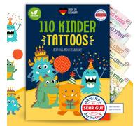 MeinBaby123 Lot de 110 tatouages monstres, doux pour la peau, pour enfants, à coller, végétaliens et fabriqués en Allemagne (1 x monstre)