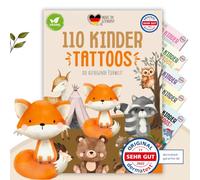MeinBaby123 Lot de 110 tatouages pour enfants - Doux pour la peau - Avec animaux mignons - À coller - Cadeau - Végétalien et fabriqué en Allemagne - 1 x Animaux mignons