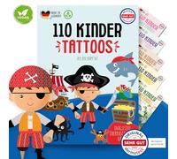 MeinBaby123 Lot de 110 tatouages pour enfants - Doux pour la peau - Avec pirates - Tatouages pour enfants - À coller - Végétalien et fabriqué en Allemagne