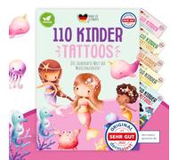 MeinBaby123 Lot de 110 tatouages pour enfants - Doux pour la peau - Avec sirènes - Tatouages pour enfants - À coller - Végétalien et fabriqué en Allemagne (sirène)