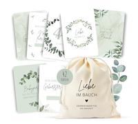 MeinBaby123® Lot de 42 cartes de grossesse - Avec pochette en coton de qualité supérieure (eucalyptus)