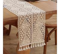 meioro Chemins de Table au Crochet, 30x275cm Chemin de Table en Dentelle Classique Décorations de Table Ruban de Table de Mariage Beige Nappe Vintage pour Cuisine, de la Salle à Manger et des Fêtes