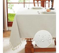 meioro Nappe Anti Taches Rectangulaire, Nappe de Table Toile Cirée, Nappes Intissé en Polyester Impermeable, Protection de Table avec Frange pour Mariage, Jardin, Fete Cuisine (Blanche, 140x180cm)