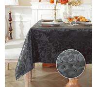 meioro Nappe Rectangulaire, Nappe Rectangulaire Anti-Tache en Tissu Polyester Imperméable à l'eau, Grande Nappe d'Essuyage de Cuisine avec Motif Floral pour la Décoration de Banquet (Noir, 140x220cm)