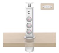 Meisax 6 en 1 Multiprise Encastrable Bloc Blanc avec PD 20W Charge Rapide | avec 3 Prises 2 USB-A et 1 USB-C, Câble 1,8m, Ø 60mm, Prise Escamotable Plan de Travail, pour Cuisine Bureau Chambres Salon
