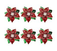 MEISH Lot de 6 broches poinsettia de Noël rouges en cristal - Broche de Noël en forme de fleur et strass - Cadeau pour fête de Noël