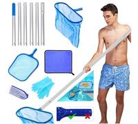 MEISHANG kit Nettoyage Piscine,epuisette de Fond Piscine,2 pièces epuisette Bassin pour eaux Profondes et pour Surface,Manche telescopique Piscine 2.25M,epuisette Bassin pour Piscine, étang, spas