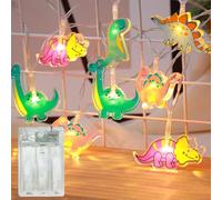 Meision Guirlande lumineuse à piles en forme de dinosaure pour chambre d'enfant avec minuterie 8/16 + fonctionnement à piles + 1,5 m 10 LED pour intérieur