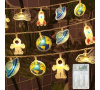 Meision Guirlande lumineuse spatiale à piles, guirlande lumineuse décorative pour chambre d'enfant, avec minuterie 8/16 + fonctionnement sur piles + 1,5 m, 10 LED, guirlande lumineuse d'intérieur pour