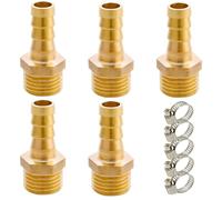MEISO 5 Pièces Raccord Cannelé en Laiton pour Tuyau, Embout de Tuyau en Laiton G3/8" Mâle, Raccords Cannelés 3/8" BSP Mâle x 10 mm Adaptateur de Tube avec 5 Colliers de Serrage, Raccord Fileté