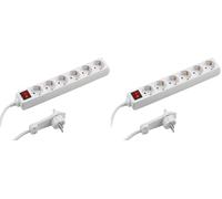 Meister 7430880 Multiprise 6 Prises - Fiche Extra Plate - Câble de 2 m - Blanc - Intérieur IP20 - Interrupteur Lumineux/Multiprise/Multiprise avec Prise Plate (Lot de 2)