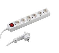 Meister 7430880 Multiprise 6 prises - Fiche extra plate - Câble de 2 m - Blanc - Intérieur IP20 - Interrupteur lumineux
