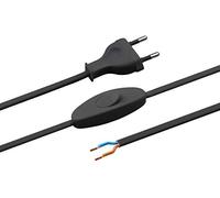 Meister 7442520 Câble d'alimentation européen avec Interrupteur, 2 m, Noir, câble en Plastique H03VVH2-F2X0,75, 2 Fils, IP20, câble de raccordement européen, matériel d'installation