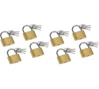 Meister -9515400 - Lot pratique d'antivols - 4 cadenas en laiton - De 35 mm - Avec anse en acier, serrures différentes et 12 clés, Jaune (Lot de 2)