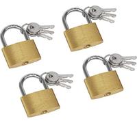 Meister -9515400 - Lot pratique d'antivols - 4 cadenas en laiton - De 35 mm - Avec anse en acier, serrures différentes et 12 clés, Jaune