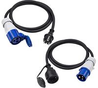 Meister Lot de 2 câbles adaptateurs CEE - Câble de 1,5 m - Fiche et coupleur CEE - Câbles en Caoutchouc Robustes H07RN-F3G 2,5 mm² - 16 A / 230 V - IP44 extérieur/câble de Camping/Adaptateur de