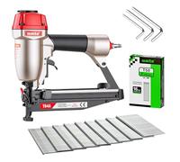 meite T64A Cloueuse de finition de calibre 16 avec 2 500 clous de 5,1 cm, pistolet à ongles pneumatique à finition droite avec libération rapide de confiture pour garniture d'armoire, accepte les