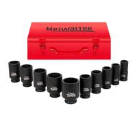 Meiwaltee 1" Jeu de douilles à choc | 90MM de profondeur |10-pièces assortiment jumbo profond douilles à choc tailles métriques 22-50MM | Design 12 points | Coffret métal | Acier Cr-Mo.