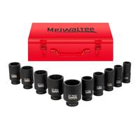 Meiwaltee 3/4" Jeu de douilles à choc | 90MM de profondeur | 10-pièces assortiment jumbo profond douilles à choc tailles métriques 22-50MM | Design 12 points | Coffret métal | Acier Cr-Mo.