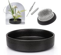 Meiwlong Kit de vase Ikebana en forme de grenouille japonaise pour | Bol et accessoires Ikebana en céramique noire - Grenouille à fleurs japonaises pour enseignement Ikebana - Fournitures d'art