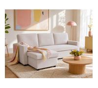 Bestmobilier Meiya Canapé d'angle Convertible réversible 4 Places avec Coffre en Tissu, Beige