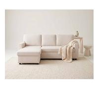 Meiya - Canapé d'angle réversible 4 places convertible avec coffre en tissu bouclette - Beige
