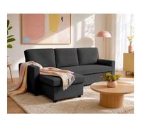 Meiya - canapé d'angle réversible 4 places convertible avec coffre en tissu - Gris foncé