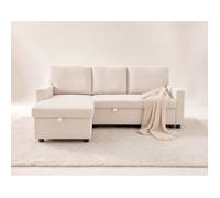 Meiya - Canapé d'angle réversible 4 places convertible avec coffre en velours côtelé - Beige
