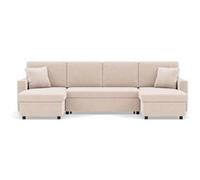 Meiya - Canapé panoramique en U 7 places convertible avec coffre en velours côtelé - Beige Beige